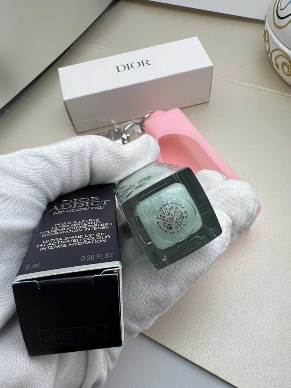 Dior Pink Silicone Keychain Lip AddictGlow Oil Holder W/Minty Lip Oil INBox NWOT - Picture 10 of 15